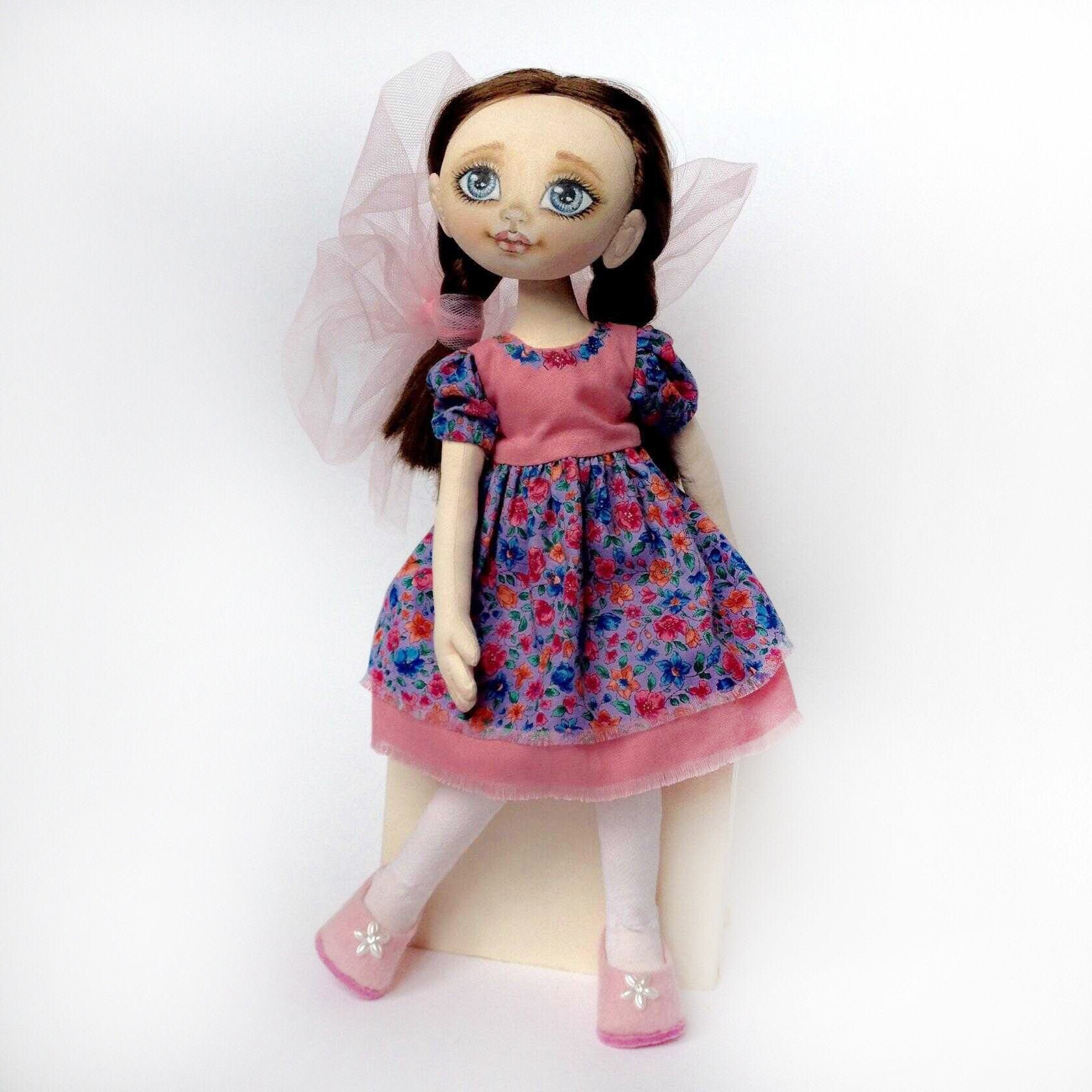 Handmade heirloom textile doll with removable clothes