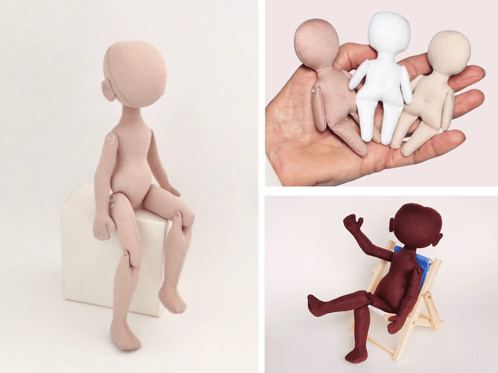 Textile blank dolls ready for customization