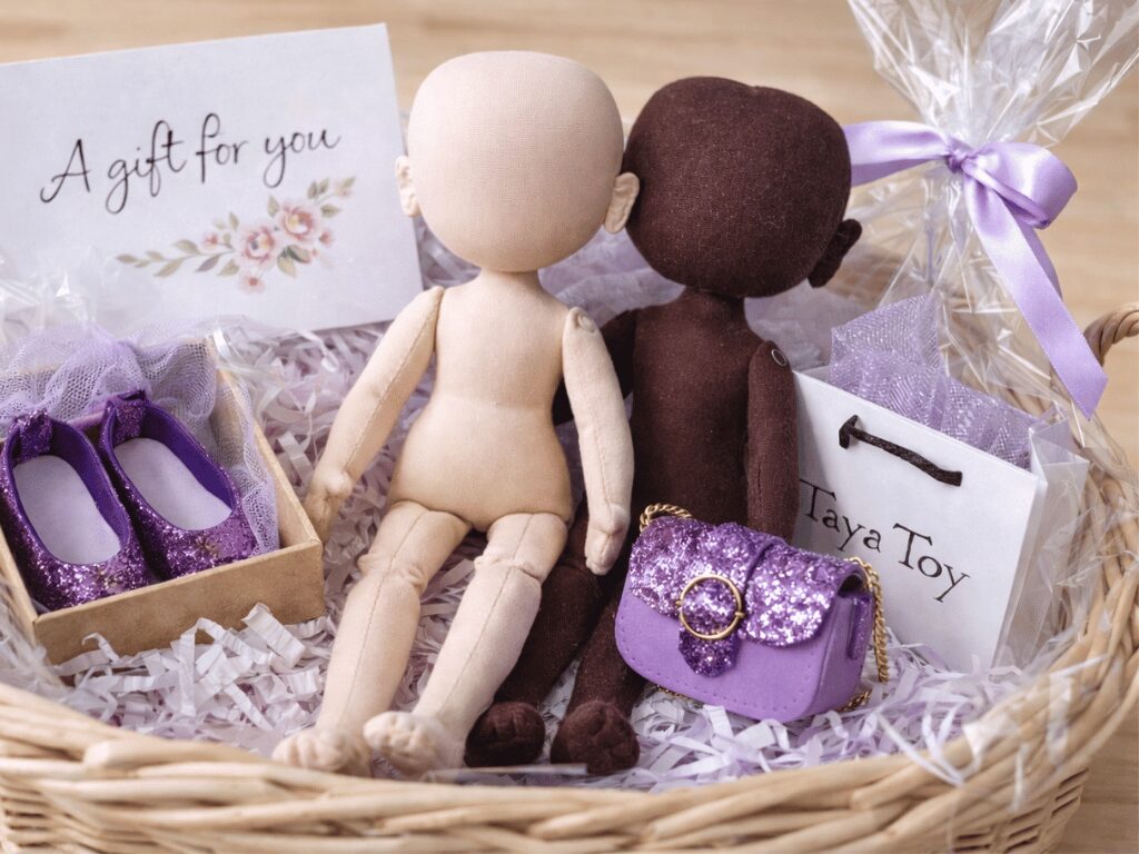 Thoughtful miniature gift basket for doll enthusiasts